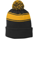 Caps Sport-Tek Stripe Pom Pom Beanie. STC28 Sport-Tek