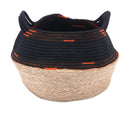 Cases Basket Case - 11.4" x 11.4" x 11" Black & Beige, Cotton, Seagrass, Basket With Handles HomeRoots