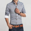 Casual Slim Fit Plaid Long Sleeve Shirt-blue gray-M-JadeMoghul Inc.