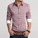 Casual Slim Fit Plaid Long Sleeve Shirt-Red-M-JadeMoghul Inc.