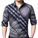 Casual Striped Men Shirt / Slim Fit Social Shirt With Long Sleeves For Men-Blue-M-JadeMoghul Inc.