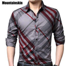 Casual Striped Men Shirt / Slim Fit Social Shirt With Long Sleeves For Men-Blue-M-JadeMoghul Inc.