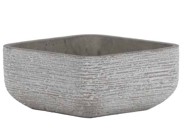 Cement Broomed Finish Low Square Pot With Tapered Bottom, Light Gray-Home Accent-Gray-Cement-Broomed Finish-JadeMoghul Inc.