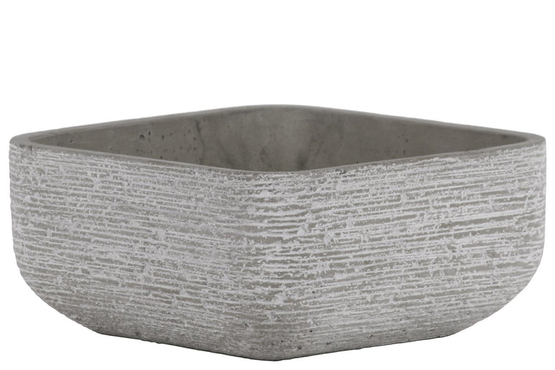 Cement Broomed Finish Low Square Pot With Tapered Bottom, Light Gray-Home Accent-Gray-Cement-Broomed Finish-JadeMoghul Inc.
