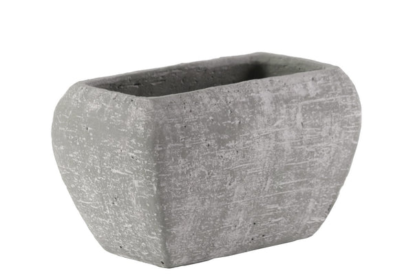 Cement Recessed Lip Rectangular Pot With Tapered Bottom, Small, Light Gray-Home Accent-Gray-Cement-JadeMoghul Inc.