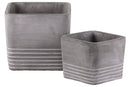 Cement Square Pot With Ribbed Band Rim Top, Set of 2, Gray-Home Accent-Gray-Cement-Natural Finish-JadeMoghul Inc.