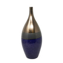 Ceramic Sleek Neck Vase with Open Mouth and Tapered Bottom, Large, Blue and Copper-Vases-Blue and Copper-Ceramic-JadeMoghul Inc.