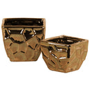 Ceramic Square Vase with Embossed Irregular Design, Set Of 2, Copper-Vases-Copper-Ceramic-JadeMoghul Inc.