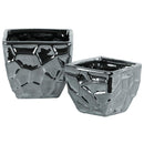 Ceramic Square Vase with Embossed Irregular Design, Set Of 2, Silver-Vases-Silver-Ceramic-JadeMoghul Inc.