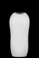 Ceramic Tall Engraved Leaf Design Half-Circle Vase, Small, White-Vases-White-Ceramic-Coated Finish-JadeMoghul Inc.