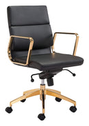 Chairs Best Office Chair - 24" x 24" x 37.4" Black & Gold, Leatherette, Brass-plated Steel, Low Back Office Chair HomeRoots
