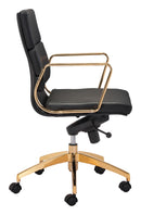 Chairs Best Office Chair - 24" x 24" x 37.4" Black & Gold, Leatherette, Brass-plated Steel, Low Back Office Chair HomeRoots