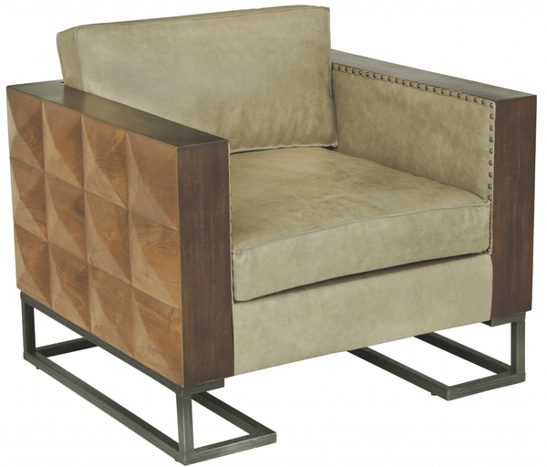 Chairs Black Accent Chair - 36'.4" X 33'.2" X 27" Black And Brown Iron/Wood/Leather Accent Chair HomeRoots