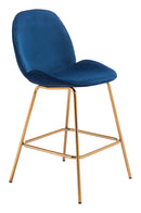 Chairs Counter Height Chairs - 20.9" x 24" x 40.6" Dark Blue Velvet, Steel & Plywood, Counter Chair - Set of 2 HomeRoots