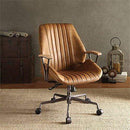Chairs Ergonomic Office Chair - 24" X 28" X 37-40" Coffee Top Grain Leather Metallic Executive Office Chair HomeRoots