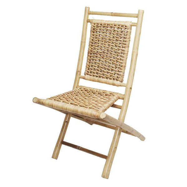 Chairs Folding Chairs 20" X 15" X 36" Natural Bamboo Folding Chairs with an Open Link Hyacinth Weave 4742 HomeRoots