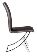 Chairs Leather Dining Chairs - 17" x 26" x 39" Espresso, Leatherette, Chromed Steel, Dining Chair - Set of 2 HomeRoots