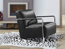 Chairs Lounge Chair Indoor - 28" Black Leather, Foam, and Stainless Steel Lounge Chair HomeRoots