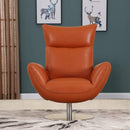 Chairs Lounge Chair Indoor - 43" Contemporary Orange Leather Lounge Chair HomeRoots