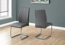 Chairs Modern Dining Chairs - Two 77.5" Grey Leather Look, Chrome Metal, and Foam Dining Chairs HomeRoots