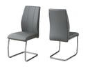 Chairs Modern Dining Chairs - Two 77.5" Grey Leather Look, Chrome Metal, and Foam Dining Chairs HomeRoots