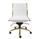 Chairs Modern Office Chair - 26.38" X 25.99" X 38.19" Armless Low Back Office Chair in White with Brushed Gold Base HomeRoots