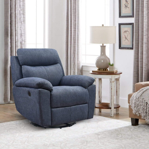 Chairs Swivel Recliner Chairs - 35'.43" X 39'.37" X 39'.8" Blue Fabric Glider & Swivel Power Recliner with USB port HomeRoots