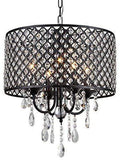 Chandeliers Contemporary Chandeliers - Monet 4-lights Black-finished 17-inch Crystal Round Chandelier HomeRoots