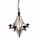 Chandeliers Solid 6-Light Washed-Wood Chandelier, White and Black Benzara