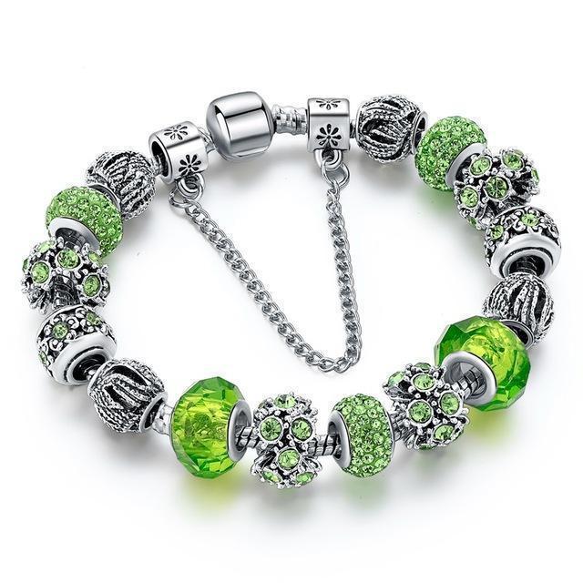 Charm Jewelry Silver Bracelets For Women Blue Crystal Beads Bracelet-Green-JadeMoghul Inc.