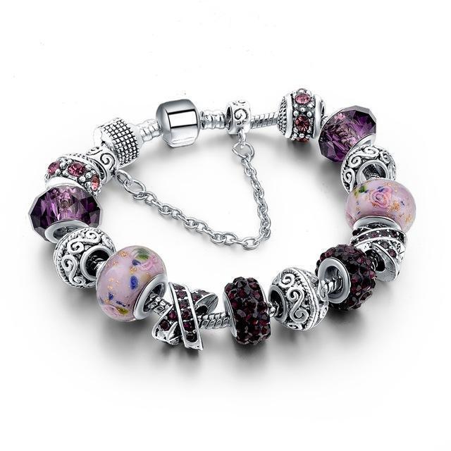 Charm Jewelry Silver Bracelets For Women Blue Crystal Beads Bracelet-Purple-JadeMoghul Inc.