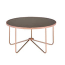 Charming Coffee Table, Smoky Glass & Rose Gold-Coffee Tables-Glass & Copper-Glass Metal Tube-JadeMoghul Inc.