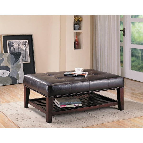 Charming Leather Ottoman, Brown-Footstools and Ottomans-BROWN-Leather-Cappuccino-JadeMoghul Inc.