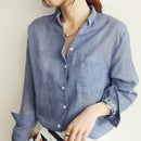 Chemisier Femme Womens Tops Fashion 2018 Autumn Linen White Shirt Women Long Sleeve Blouse Korean Woman Clothes Roupas Femininas-Denim Blue shirt-S-JadeMoghul Inc.