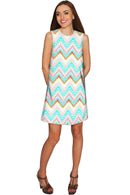 Chevron Please Adele Casual Shift Mini Dress - Women-Chevron Please-XS-Pink/Green-JadeMoghul Inc.