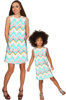 Chevron Please Adele Casual Shift Mini Dress - Women-Chevron Please-XS-Pink/Green-JadeMoghul Inc.