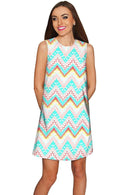 Chevron Please Adele Casual Shift Mini Dress - Women-Chevron Please-XS-Pink/Green-JadeMoghul Inc.