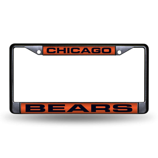 Cadillac License Plate Frame Chicago Bears Black Laser Chrome Frame