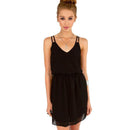 Chiffon Party Dress - Women Casual V-Neck Beach Dress-black-XS-JadeMoghul Inc.