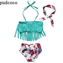Children Baby Girl Tankini Bikini Suit Tassel Floral Swimwear Swimsuit Headband Bathing Costume-0 to 1 Years-JadeMoghul Inc.