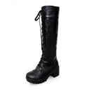 Chunky Lace Up Knee High Boots-black-4.5-JadeMoghul Inc.
