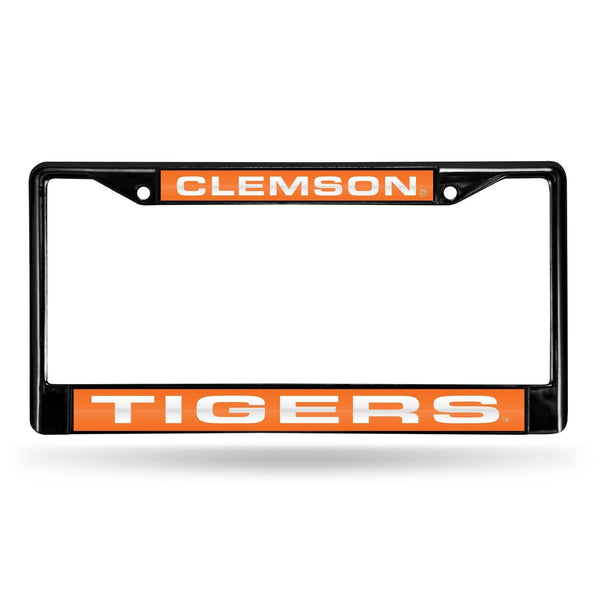 Black License Plate Frame Clemson Black Laser Chrome Frame
