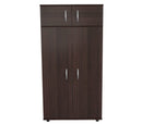 Closets Wardrobe Closet - 63" Espresso Melamine and Engineered Wood Wardrobe with 4 Doors HomeRoots