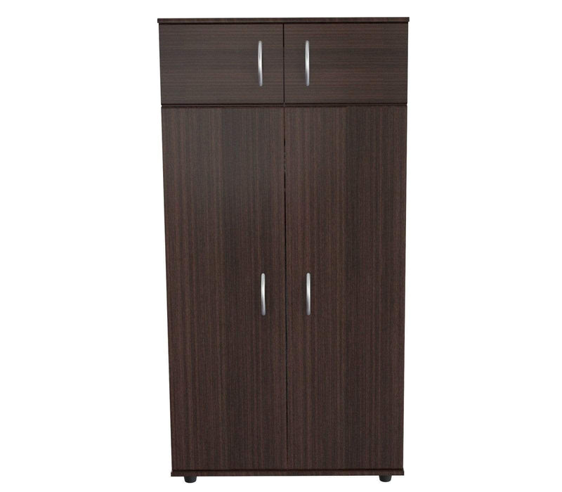 Closets Wardrobe Closet - 63" Espresso Melamine and Engineered Wood Wardrobe with 4 Doors HomeRoots