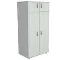 Closets Wardrobe Closet - 63" White Melamine and Engineered Wood Wardrobe with 4 Doors HomeRoots