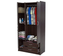 Closets Wardrobe Closet - 71.2" Espresso Melamine and Engineered Wood Wardrobe with 3 Doors HomeRoots