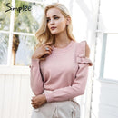 Cold Shoulder Ruffle Sleeve Sweater Top-Pink-S-JadeMoghul Inc.