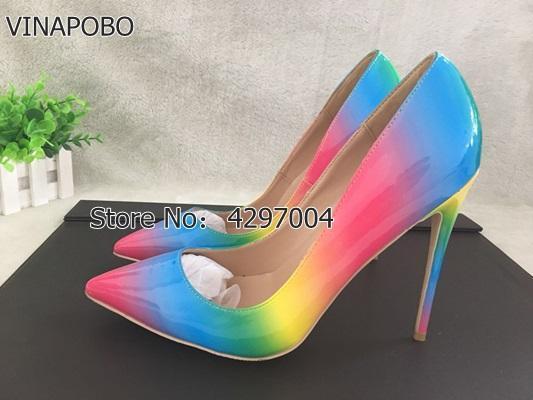 Colorful Rainbow Printed Pointed Toe Stiletto High Heels Woman Lady Female 12cm 10cm 8cm High Heel Shoes Pump Zapatos Mujer-10cm 1-5-JadeMoghul Inc.