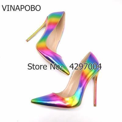 Colorful Rainbow Printed Pointed Toe Stiletto High Heels Woman Lady Female 12cm 10cm 8cm High Heel Shoes Pump Zapatos Mujer-10cm 3-5-JadeMoghul Inc.