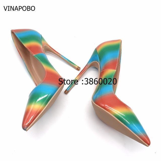 Colorful Rainbow Printed Pointed Toe Stiletto High Heels Woman Lady Female 12cm 10cm 8cm High Heel Shoes Pump Zapatos Mujer-12cm-5-JadeMoghul Inc.